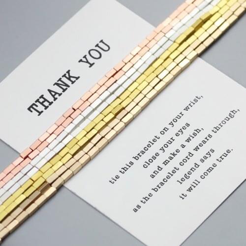 WLYeeS Matte 4x2mm Cube Rectangle Hematite Beads Silvers Gold Natural Stone Square Spacer Loose Bead For Jewelry Bracelet Making