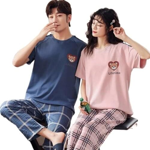 Men and Womens pajamas Korean Style Couples Suit pijama Home Service Combed Sleepwear Long Sleeves pyjama