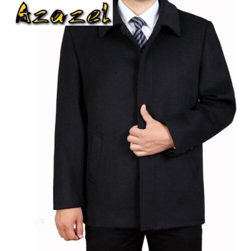 Hot Winter Wool coat male long section Korean middle-aged jacket Coats Men thick father cashmere woolen clothes Black M-3XL