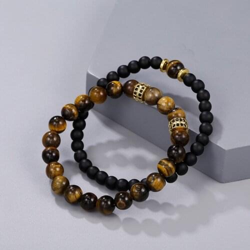 Men Bracelet 2 Piece Set Trend Couple Stone Bangles Classic Natural Stones Hand Chain Man Accessories Goth Punk Mens Bracelets