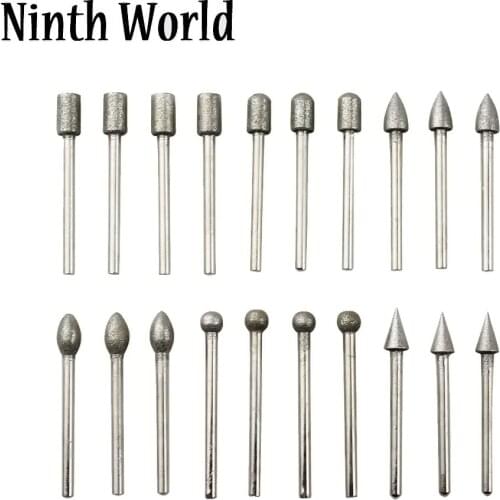 20 Pcs 3mm Shank Diamond Grinding Bits Head Mounted Burr Point Set For Jade Jewelry, Stone, Ceramic Grinding/ Carving/ Polishing