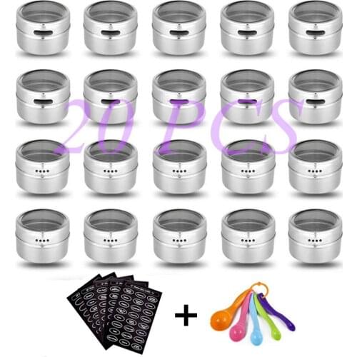 12/20/24/30 Pcs Magnetic Jars for Spices Set Steel Seasoning Organizer Pepper Spice Sprayer Tin Shaker Storage Container Kitchen