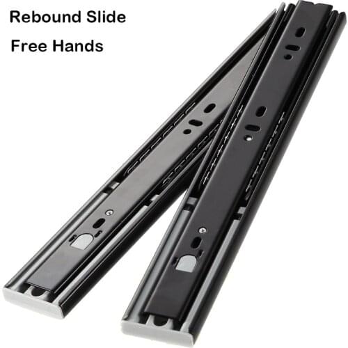 45mm Width 3 Section Rebound Type Drawer Slides Rail Sliding Rail for Drawers Telescopic Ball Bearing Guide Rails Cabinet Pulls