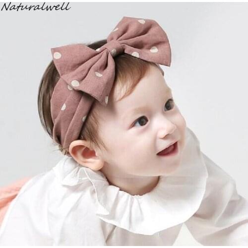Naturalwell Personalized Child Headband Newborn Gift Kids bandage Pink Gilrs topknot Headwrap Knotted polka dot hairband HB135
