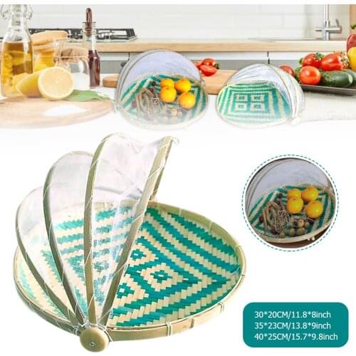 New Bamboo Food Serving Tent Covered Bamboo Serving Basket Natural Handmade Tray Fruit Vegetable Bread Storage Basket