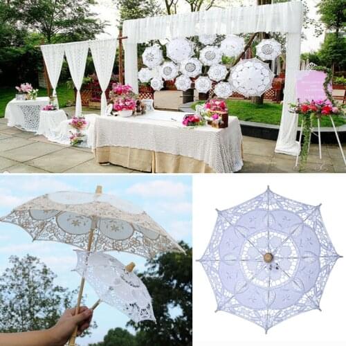 New Wedding Lace Umbrella Cotton Embroidery Bridal Umbrella White Beige Parasol Sun Umbrella For Wedding Decoration Photography