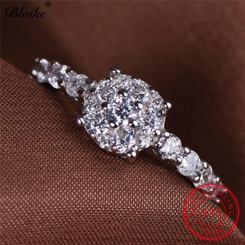 Blaike Genuine s925 Sterling Silver Rings For Women Wedding Bands White Sapphire Zircon Stone Promise Engagement Ring Jewelry