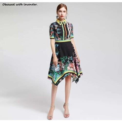 Obsessed with lavender.High-end womens 2020 new POLO beaded lapel short sleeve waist irregular dress Summer