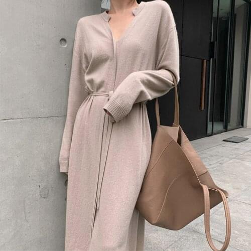 Single-breasted Korean Sweater Dress Women Solid Pollover Casual Thick Winter 2021 Jumper Dresses Warm Knitted Autumn Woman New