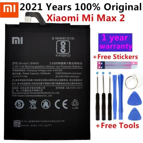Original Replacement Battery For Xiaomi Mi Max 2 Max2 BM50 Genuine Phone Battery 5300mAh+Free Tools+Stickers