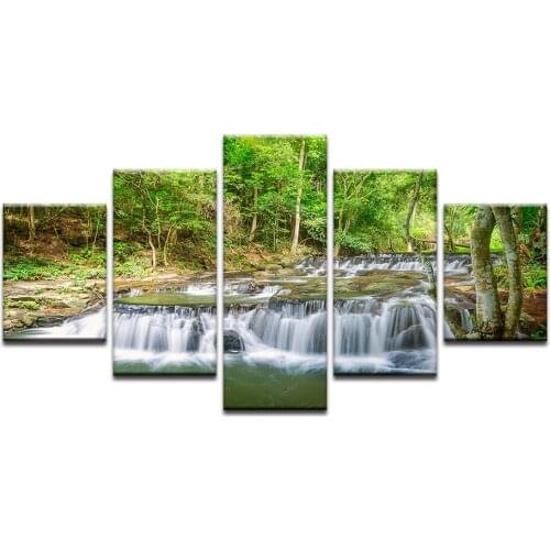 Print Poster Wall HD Art Decorative Forest Waterfall Landscape Canvas Painting Framework Modular Pictures For Living Kids Room