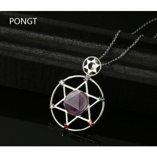 Natural stones David Star Rhinestone Pendant reiki faceted quartz crystal Pendant Silver Plated Hexagram Necklace Jewish Jewelry