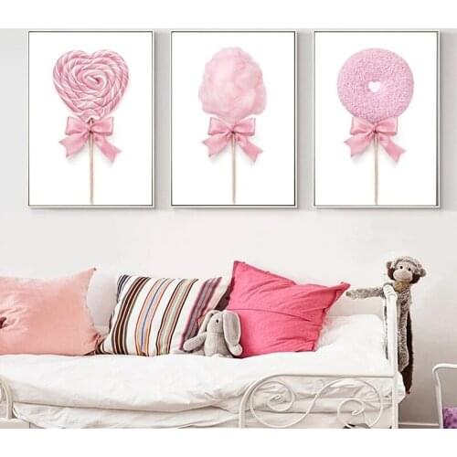 Pink Candy Canvas Painting Marshmallow Wave Board Sugar Donut Living Room Bedroom Dessert Shop Salon Wall Decor Printing Poster