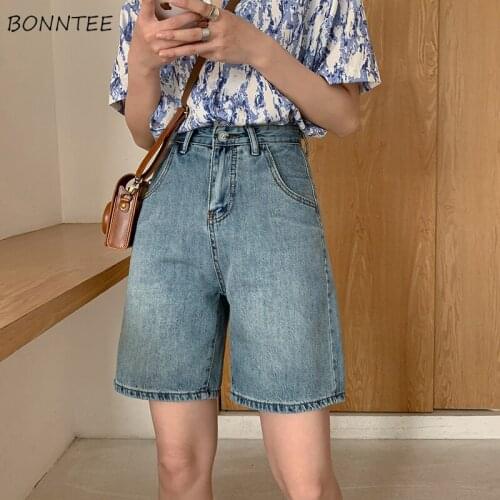 Shorts Women Denim Loose Summer Vintage High Waist Thin Streetwear All-match Korean Soft Washed Blue Trendy Casual College Cool
