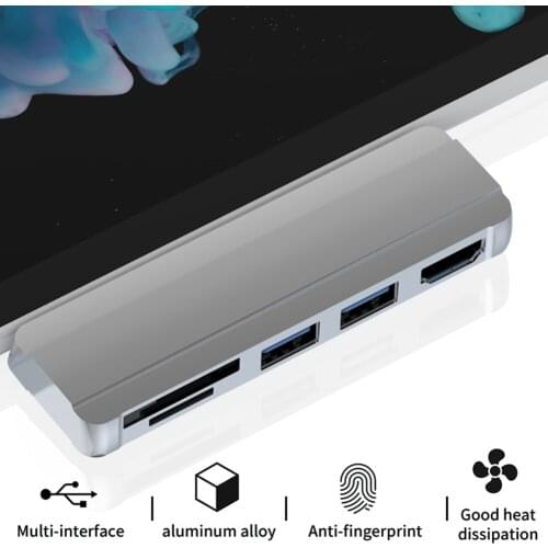 5 In 1 USB Hub for Surface Pro 5/ Pro 4/ Pro 3 with 4K HDMI-compatible 5 Ports USB 3.0 Memory Card Slot Reader Adapter