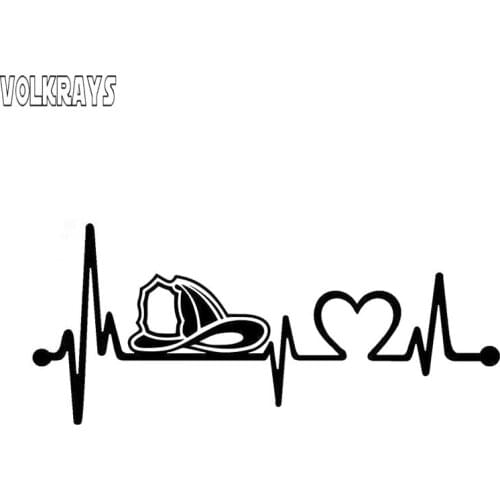 Volkrays Personality Car Sticker Firefighter Fireman Helmet Heartbeat Lifeline Reflective Vinyl Decal Black/Silver,7cm*19cm