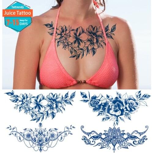 Breast temporary tattoo sticker women sexy body art underboob tattoo flowers angel wings waterproof tatoo fake back chest big