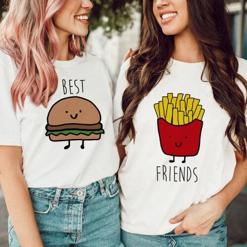 Burger and Fries Print Graphic T Shirts BFF Best Friend Hamburger Sisters Summer Women Aesthetic Tumblr Tees Tops Ropa De Mujer