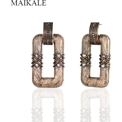 MAIKALE Vintage Dangle Alloy Square Drop Earrings for Women Hanging Rhinestone Earrings Exaggeration Jewelry Creativity Gifts