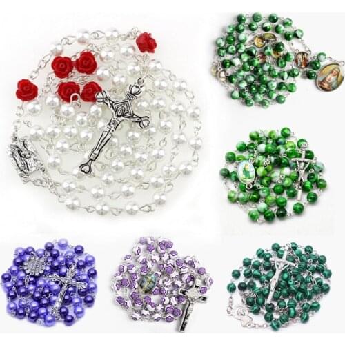 15 Styles Religion Rosary Beads Cross Pendant Necklace For Women Gift Christian Virgin Mary Jesus Chains Jewelry