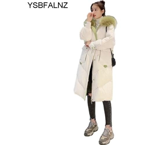 Abrigos Mujer Invierno 2021 Long Hooded Big Fur Collar Female Thicken Warm Coats Casual Fashion Down Padded Jacket Zipper Pocket