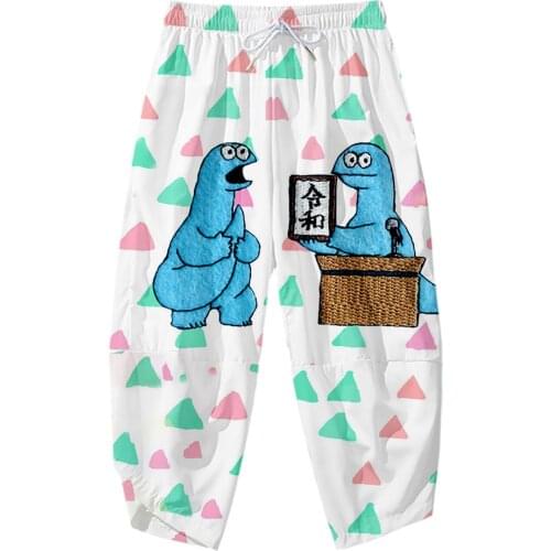 2021 3D Anime Japanese Cargo Pants Harajuku Streetwear Gal&Dino Elastic Waist Harem Hip Hop Joggers Pants