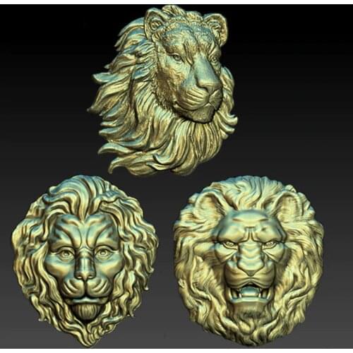 3pcs Lion Head 3D Model Relief digital file in STL format for CNC Router 3D Printer Artcam Aspire