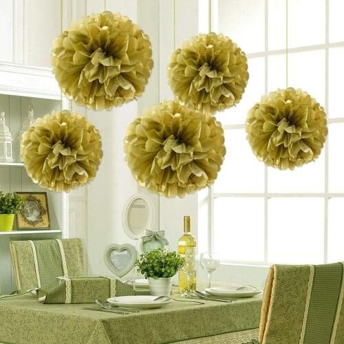 5pcs gold and silver Tissue Paper Pom Poms DIY Flower Balls Baby Shower Birthday Wedding Halloween Party Supplies Decoration