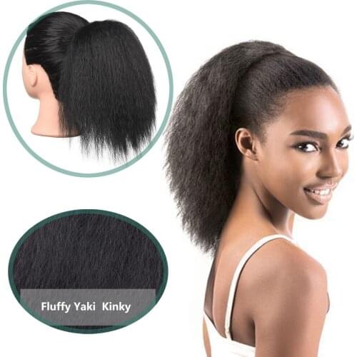 8" Afro Kinky Straight Ponytail Hairpiece Yaki Drawstring Pony Tails Hair Extension For Black Women High Temperature Fiber