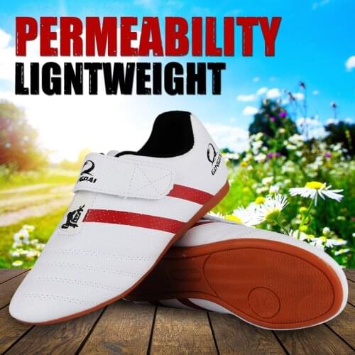 White PU Leather Taekwondo shoes Sport Boxing Kung fu TaiChi shoes for Adult men women children for size 27-44 Training Sneaker
