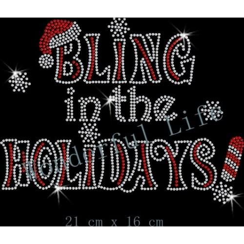 Free shipping Bling In The Holidays Diamante Motif Rhinestones Transfer Design Red with white clear crystal