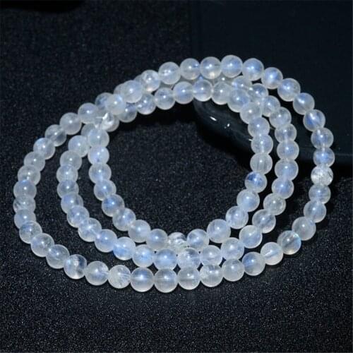 5mm Natural Moonstone Jewelry Bracelet For Women Men Blue Light Healing Crystal 3 Laps Necklace Stone Round Beads Strands AAAAA
