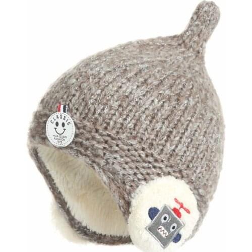 H7522 Childrens Knitted Beanies Cap Autumn Winter Girls Boys Thickened Wool Skullies Hat Kids Cartoon Warm Ear Protection Caps