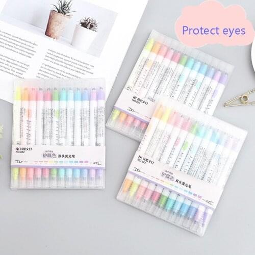 12Pcs/Set Of Double-Headed Highlighter Graffiti Pen Art Marker Pen Watercolor Pen Student Supplies Color Marker Kawaii