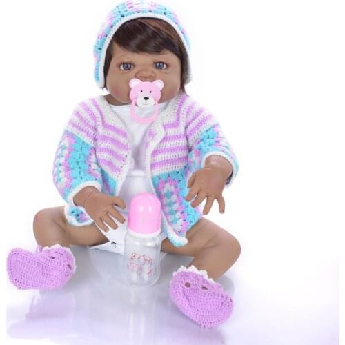 Toy doll 57CM 0-3 months newborn baby doll reborn baby girl in Blue suit full body vinyl silicone can bath Anatomically Correct