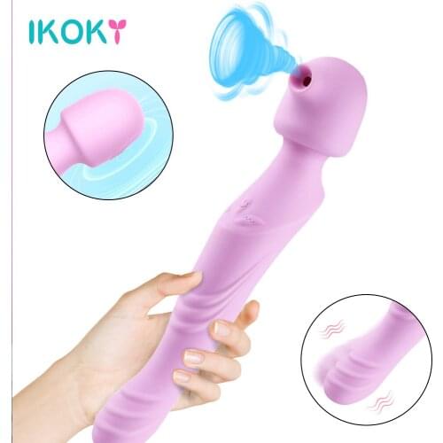 IKOKY 3 in 1 AV Magic Wand Vibrator G Spot Massager Clitoris Stimulator Dildo Telescopic Sucking Vibrator Sex Toys for Woman