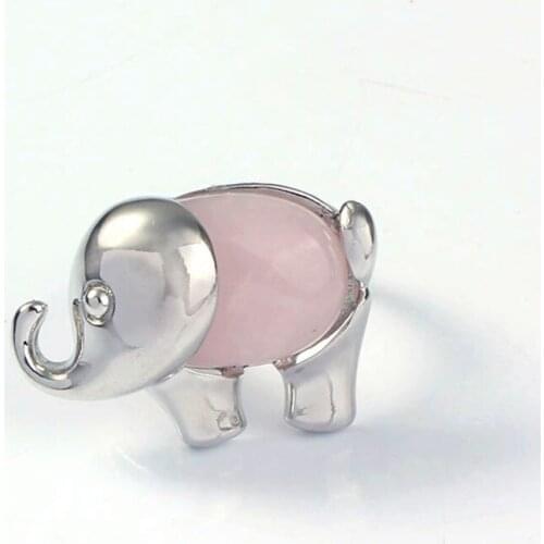 Kraft-beads Personalized Silver Plated Elephant Shape Rock Crystal Resizable Animal Ring Lapis Lazuli Jewelry