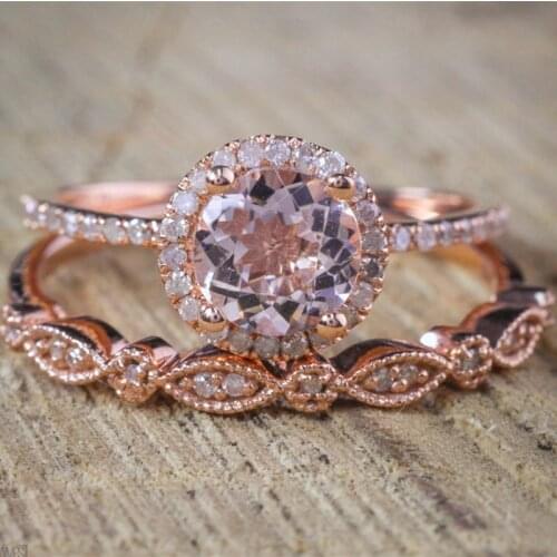 Modyle Female Square Ring Set Luxury Rose Gold Color Ring Vintage Wedding Band Promise Engagement Rings For Women