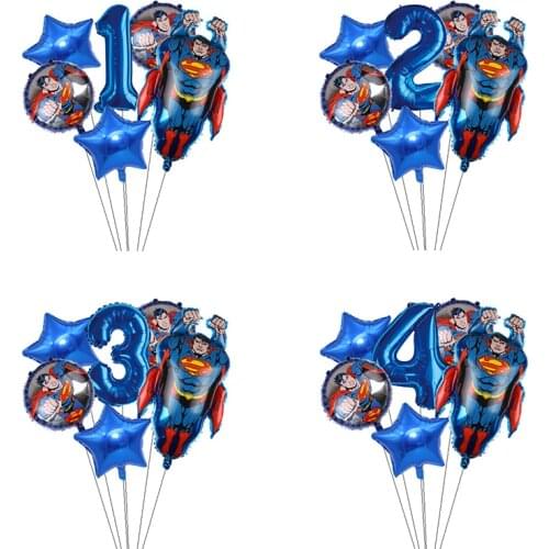 6Pcs DC Superman Super Hero Man Foil Balloons Set Balloon Birthday Party Decoration Baby Shower Kids Toy Air Globos Supplies