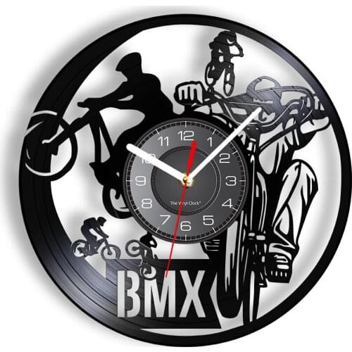 Mountain Biking Wall Clock Made Of Real Vinyl Record Bicycle Motocross Extreme Sport Luminous Wall Watch Retro Vinyl Disk Crafts