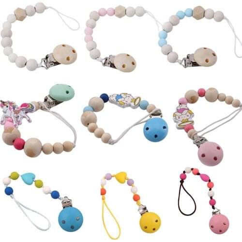 New Baby Pacifier Clip Chain Wooden Holder Chupetas Soother Pacifier Clips Leash Strap Nipple Holder For Infant Feeding