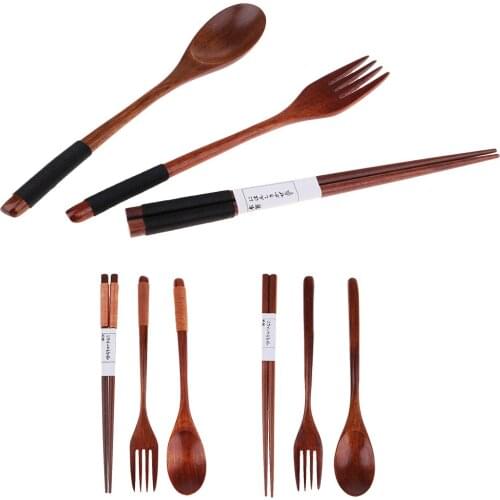 Portable Travel Camping Compact Utensil Set Wood Spoon Fork Chopstick Camp Cooking Supplies Outdoor Tableware