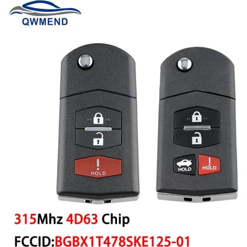 BHKEY BGBX1T478SKE125-01 for Mazda Key 4D63 Chip Remote Key For Mazda 3 5 6 CX-7 CX-9 MX-5 Miata 315Mhz Smart Car Key