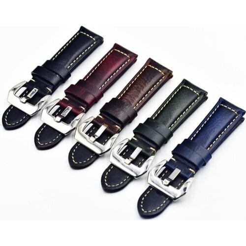 Vintage Oil Wax Leather Watch Strap Bracelets Handmade Greased Genuine Leather Watchband 20mm 22mm 24mm Wristband for Men Women