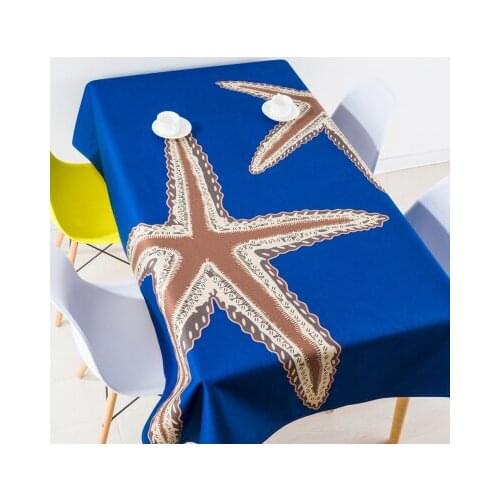 Mediterranean starfish table cloth linen tablecloths cover towel thick rectangular antependium dining hall decoration blue