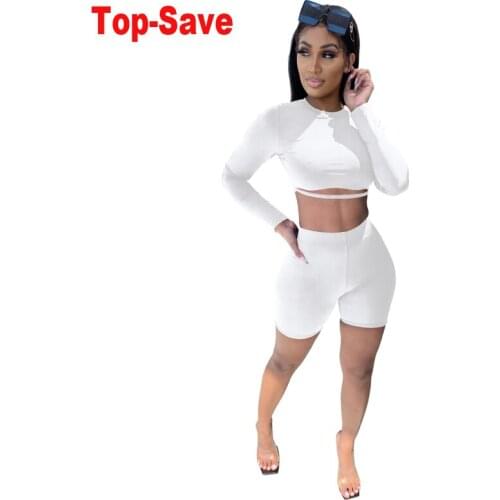 Sporty Ladies 2 Piece Set Long Sleeve Elegant 2020 Autumn Winter Club Wear Women Two Piece Set Solid Casual Bandage Biker Shorts