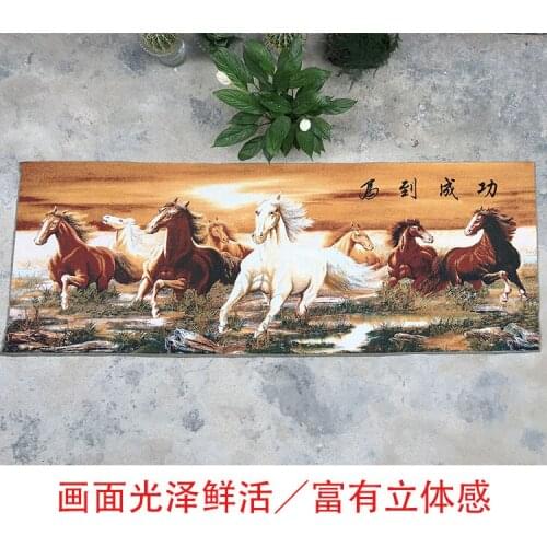 Tibet Silk Embroidery fengshui succeed 8 horse statue Thangka Painting Family wall decorations Embroidery