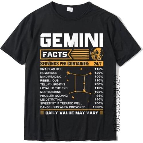 Gemini Facts Zodiac T-Shirt Funny Gemini Birthday Gifts T Shirts Crazy Graphic Men Tees Crazy Cotton