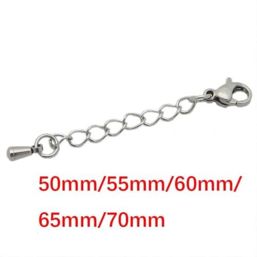 10pcs/lot 50/55/60/65/70mm Length Stainless Steel Chain Clasps Cord Clips for DIY Flat Leather Bracelet Connector Findings B