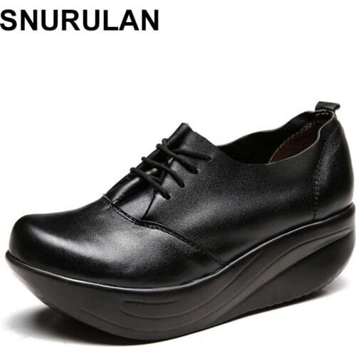 SNURULANEurope personality fashion leather shoes for women autumn slope with thick bottom rocking shoes with soft non-slipbottom
